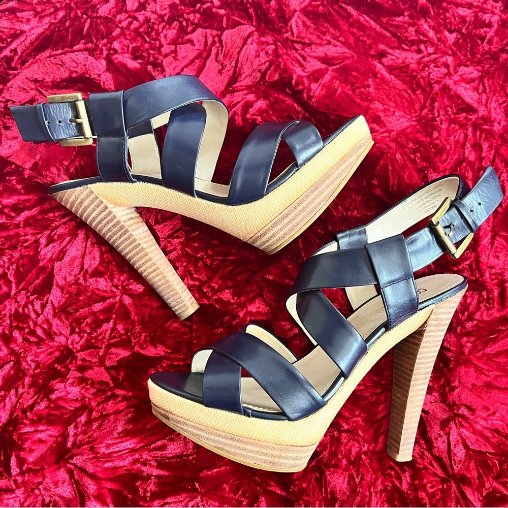 Colin Stuart Leather Strappy Platform Stilettos